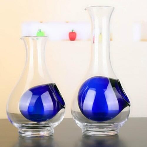 300-500ml Creative Jug Wine Lead-Free Crystal Glass Blue Heart Ice Hip Flask Whiskey Sake Decanter Thumb Pot Pourer Bar Tool