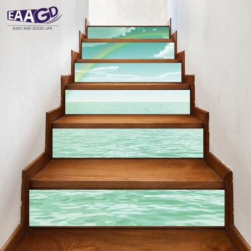6Pcs/Set DIY 3D Stairway Stickers Sea Rainbow Stairs Stickers Fall Floor Wall Decor Decals Sticker Living Room Decoration