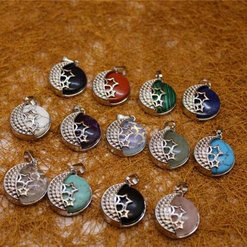 6pcs Natural Stone Star pendant round Necklace Pendants Healing Amulet Quartz Treat Crystal Charm for Jewelry Making Free