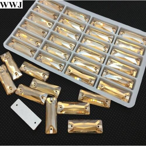 7x21mm 24pcs Cosmic Baguette Sew On Glass Crystal Stones Gold Champagne Color Rectangle Sewing Crystal Long Sewing Beads