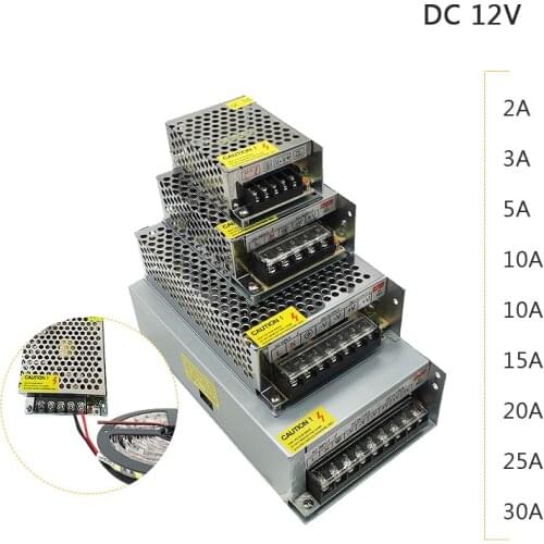 DC 12V LED strip driver Power Adapter 1A 2A 3A 5A 10A 15A 20A Switch Power Supply AC110V-220V 24V Transformer Power 60W 78W 120W