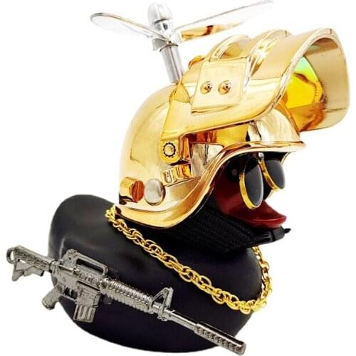 Car Duck with Helmet Dashboard Toy Broken Wind Small Black Duck Cute Car Accessories Interior Bicycle Motorcycle Decoration Gift