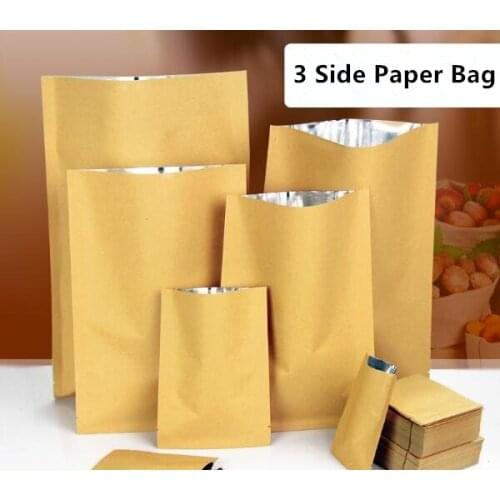 Free Shipping 100pcs/lot 3 Sides Heat Sealed Paper Bag Foil Sealed Gift Packag Vacuum Paper Flat Bottom