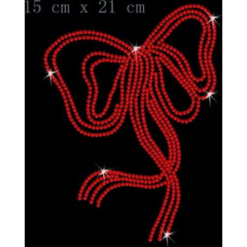 Free shipping Red Bow Iron On Rhinestone Transfer