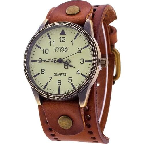 CCQ Men Bracelet Quartz Watch Cow Leather Strap Casual Sport Wristwatch Clock Gifts TT@88