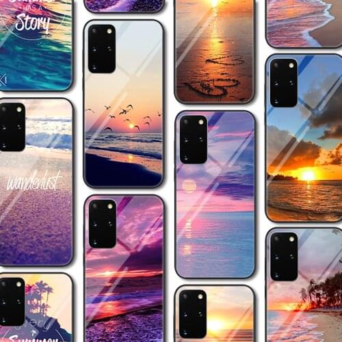 Glass Case for Samsung Galaxy A51 A50 A71 A70 S20 S10 S9 S8 S10e A40 A21S A30S A20 A20S Note 10 9 8 Plus Ultra Lite Beach sunset