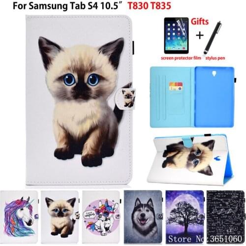 For Samsung Galaxy Tab S4 10.5 Case T830 T835 SM-T830 SM-T835 Smart Cover Funda Cartoon Cat Flip Stand Skin Shell Capa +Gift