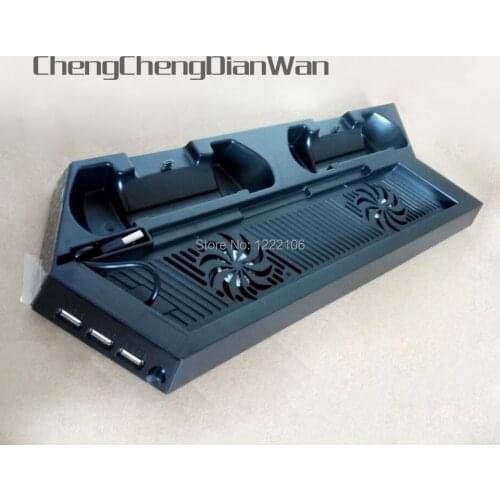 ChengChengDianWan Dual Charger 3 in1 Vertical Controller Station Charging Bracket Stand Cooling Cooler Fan + 3 USB HUB for PS4