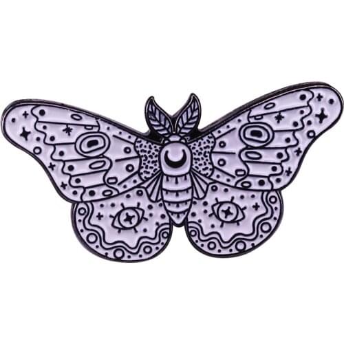 Moth and moon enamel pin brooch