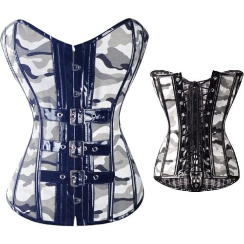 Goth Women Camouflage Camo Print Boned Overbust Corset Waist Cincher Corsets Sexy Bustier Army Girl Tops Shaper Corpete Corselet
