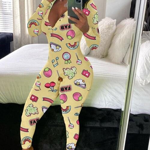 Hirigin Fashion Printed Jumpsuits V-neck Full Sleeve Rompers Skinny Club Sexy Sports Fitness Overall Party Sleepwear Homewear