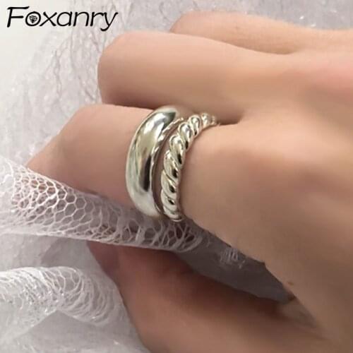 Foxanry 925 Sterling Silver Rings Fashion Simple Twist Multilayer Geometric France Gold Plated Party Jewelry Gifts for Women