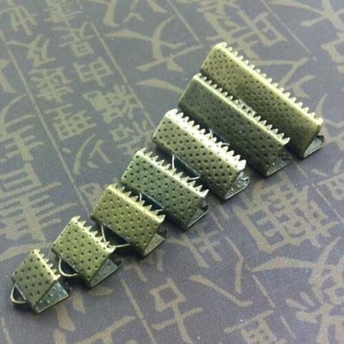 30/25/16/10/8/6MM Mixed size 500Pcs brown Ribbon End Connectors Flat Cord Metal Final Hook Jewelery Findings 011019010