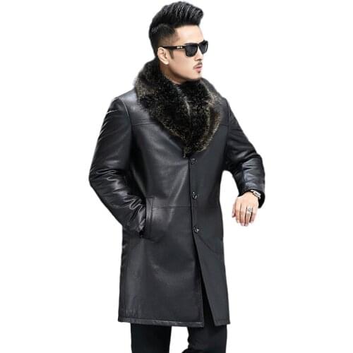 Men’s Winter Leather Jackets 2021 Business Leisure Mink Fur Bladder Thick Goatskin Overcoat Fur Collar Plus Size Outerwear