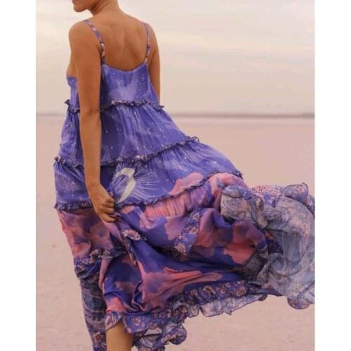 2021 Summer Autumn Holiday Beach Style Strap Print Vocation Long Dress