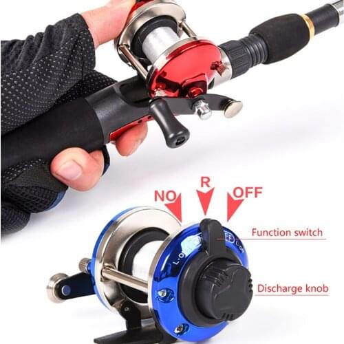 Mini Ice Fishing Reel Metal Bait Casting Spinning Boat Fish Water Wheel Baitcast Roller Coil with 50M Wire Blue Red