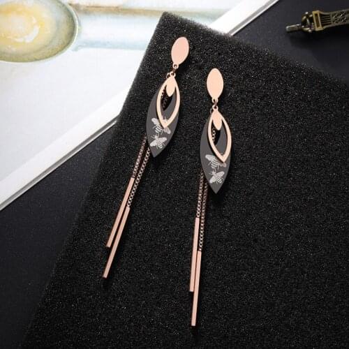 316L Stainless Steel New Fashion Upscale Jewelry Rose Gold Color Honeybee Pattern Droplet Chain Tassel Drop Earrings For Women