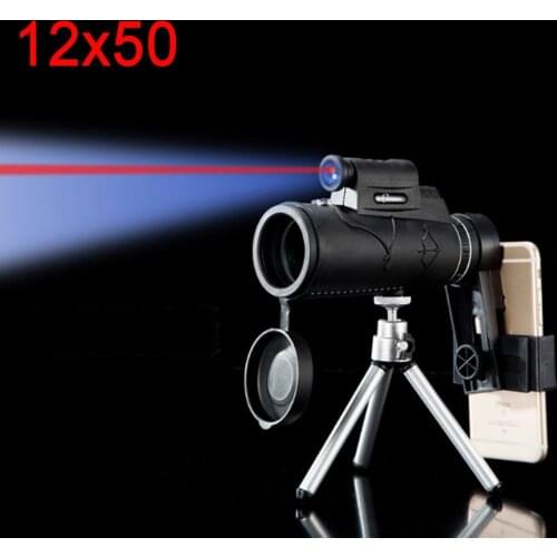 High Power Monocular Zoom 12x50 BAK4 Prism Telescope Night Vision Binocular Hunting Scopes Spyglass With Laser Light Hiking Gear