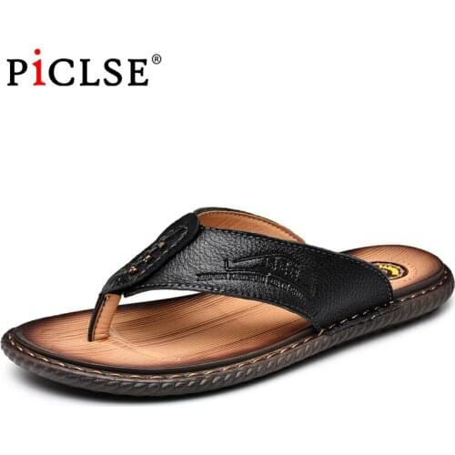 Plus size 38-47 Fashion Genuine leather Men flip flops Outdoor waterproof Beach sandals Summer Men Slippers Zapatos De Hombre