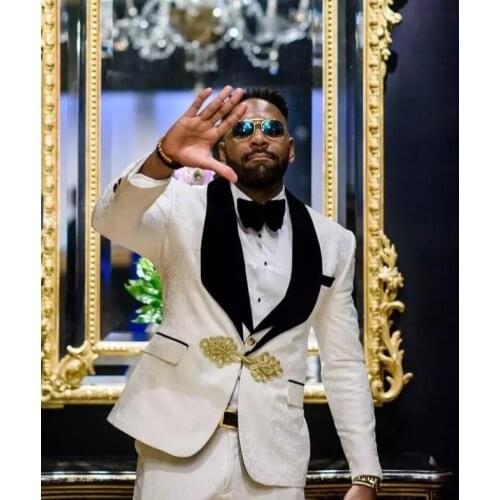 2019 Black Velvet Lapel Paisley Men Suit Wedding Tuxedos Groom Tuxedos Men Dinner Party Dress 3 Pcs Suit(Jacket+Pants+Tie+Vest)