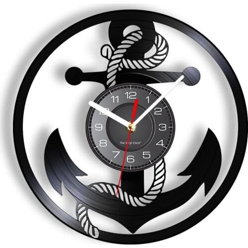 Boat Anchor & Hemp Rope 3D Wall Clock Made Of Real Vinyl Record Sailing Ship Kelleg Retro LED Timepiece Gift To Captain & Sailor
