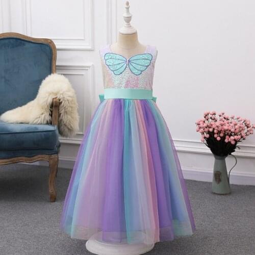 2020 New Baby Girl Mermaid Dress Girls Little Mermaid Rainbow Ariel Princess Dress Cosplay Costumes For Evening Dress Show Set