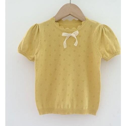 New Summer Baby Girls Knitted Sweaters Hollow Out Breathable Thin Tops Short Sleeve Toddlers Kids Pullovers Sweaters