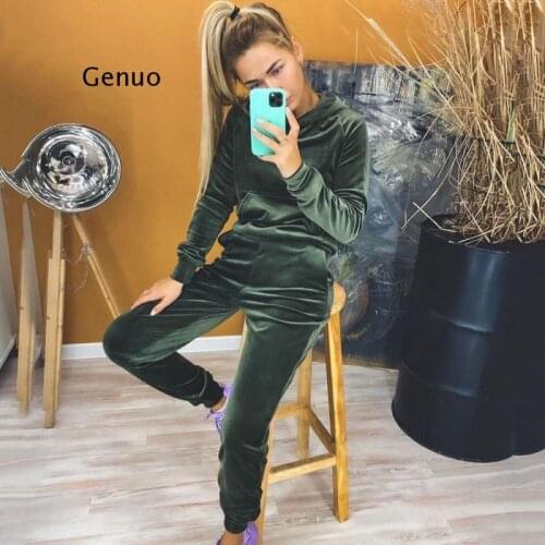 Solid Women Tracksuit Casual Hoodies Sweatshirt Pant Set Lounge Wear Sport Suit 2Pcs Autumn Winter Clothes
