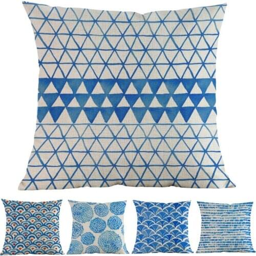 Creative Blue And Dark Red Geometric Patterns Linen Beige Throw Pillow Case Home Sofa Room Decorative Cushion Covers 45x45cm