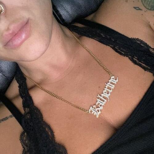 Personalized Old English Name Necklaces With Ice Out Customized Name Necklace Stainless Steel Pendant For Women Jewelry Gifts