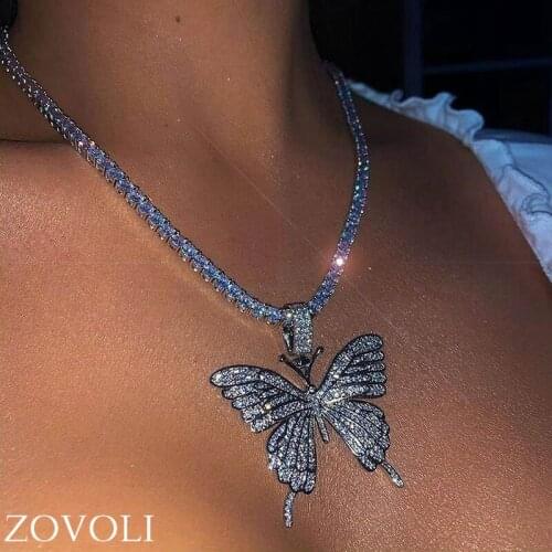 ZOVOLI Butterfly Pendant Necklace Crystal Chain Statement Necklaces For Women Fashion Jewelry Gothic Accessories