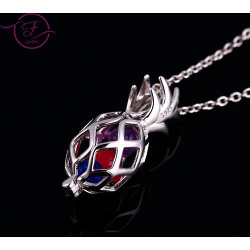 925 Sterling Silver Pineapple Pendant Necklace Womens Hollow Polo Built-in Agate 4.5MM Color Beads Pendant Chain DIY Design