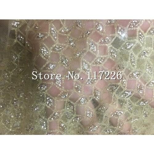 Good looking 5yards sparkly design glued print glitter african india tulle mesh fabric