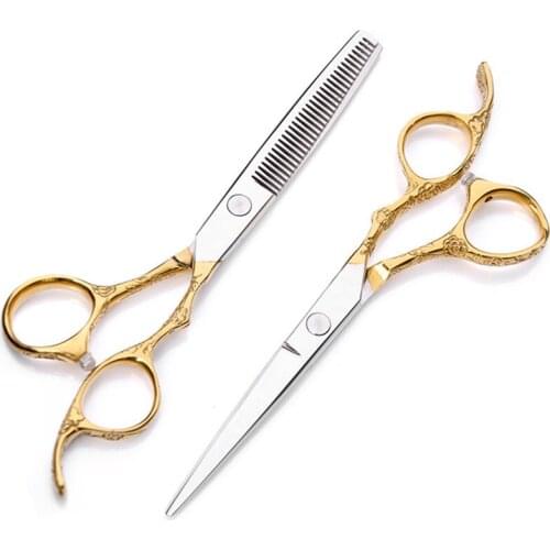 Professional japan 440 steel 6 inch gold plum cut hair scissors set cutting barber haircut thinning shears hairdressing scissors