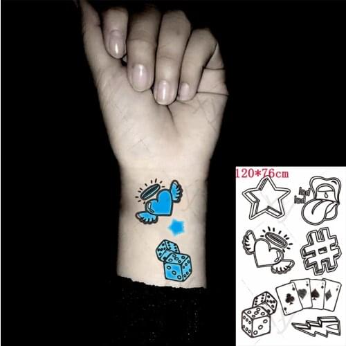 Tattoo Stickers Luminous Kids Girl Temporary Fake Tattoos Glow Paste on Face Arm Leg for Women Body Art Love Heart Wing Sticker