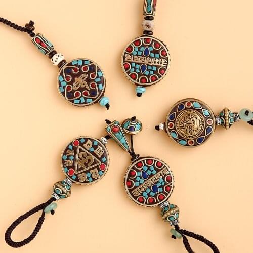 Tibetan Buddha Pendant Keychain Keyring Om Ohm Aum Buddhist Mantra Sign Yoga Charm Car Key Chain For Women Nepal Ethnic Jewelry