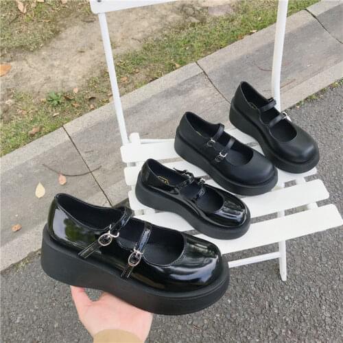 Mary Jane Shoes Female Pu Retro French Lolita Shoes Jk Shoes Loli Lo Shoe 2020 Spring New Round Head Japanese Goth Chunky Heel