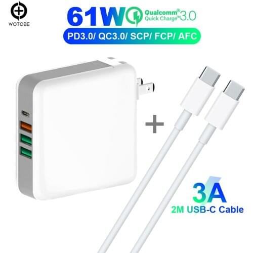 TYPE-C USB C Power Adapter PD 61W QC3.0 18W Charger For Huawei/Samsung/Google For iPad iPhone MacBook ( USB-C cable)