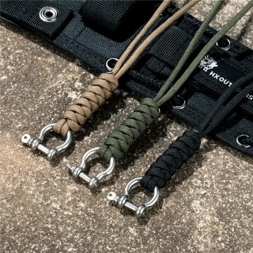 Outdoor Style Paracord Keychain Lanyard D Bow Buckle High Strength Parachute Cord Self-defense Emergency Survival Tool Key Ring
