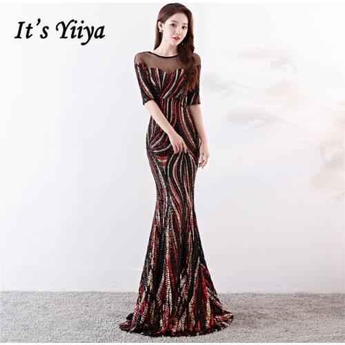 O-Neck Evening Gown Its Yiiya DX331 Sequined Mermaid Plus Size Evening Dress 2020 Floor-Length Half Sleeve Robe De Soiree