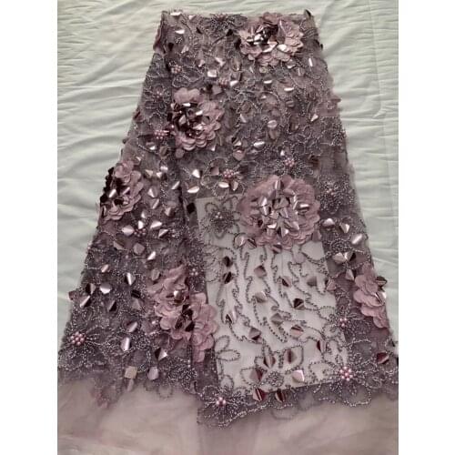 High Quality Beaded Lace Fabric, New Lilac African Lace Fabric, Embroidered Floral Pattern Wedding Dress Lace CD29061