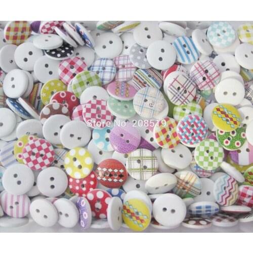 WBNWOO Bulk craft buttons mixed 200 pieces randomly 15mm/3/5" round white wood button DIY supplies