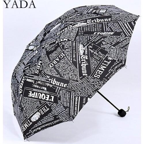 YADA Designer English Newspaper Pattern Umbrellas Luxury Folding Rainy Umbrellas For Women Summer Custom Clear Umbrella YS200087