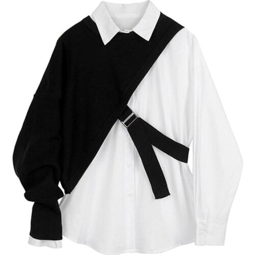 Patchwork Oversized Long Tee Shirt Women Fashion Long Sleeve streetwear Female blouses Plus size