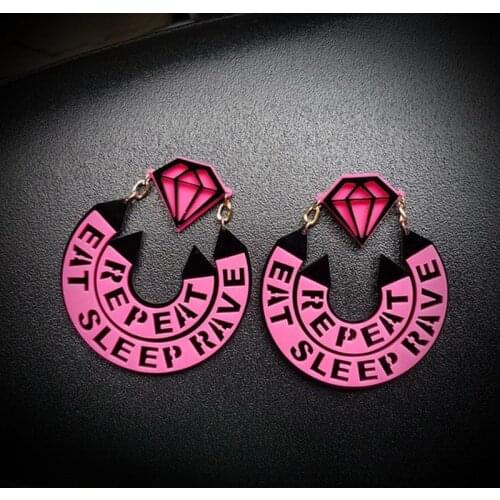 "Repeat Eat Sleep Rave" Half Round Letter earrings Women hiphop fashion Big Drop Earrings for women Nightclub Bar Jewelry E18126