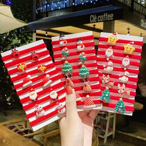 10/2Pcs/Set Fashion Women Girl Nylon Christmas Hair Clip Gift Santa Claus Snowman Deer Hairpins Cartoon Lovely Decoration