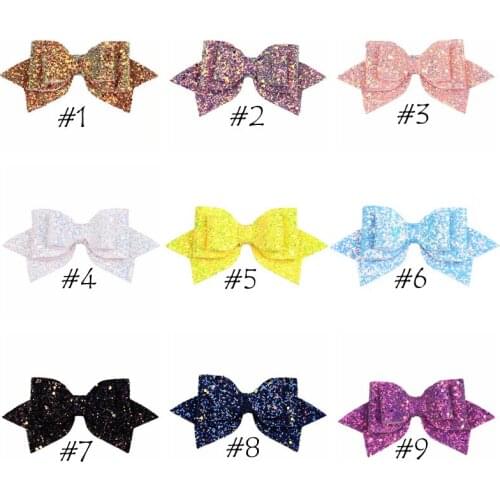 20 pcs/lot, Women Girls Boutique Glitter Hair Bow Clips, 5" Extra Large Glitter Leather Bow Hair Clips