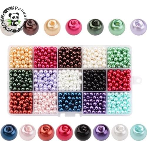 4/6/8/10mm Round Pearlized Glass Beads Mixed Color Pearl Beads for Jewelry Making DIY Earrings Bracelets 15 Colors/box Pandahall