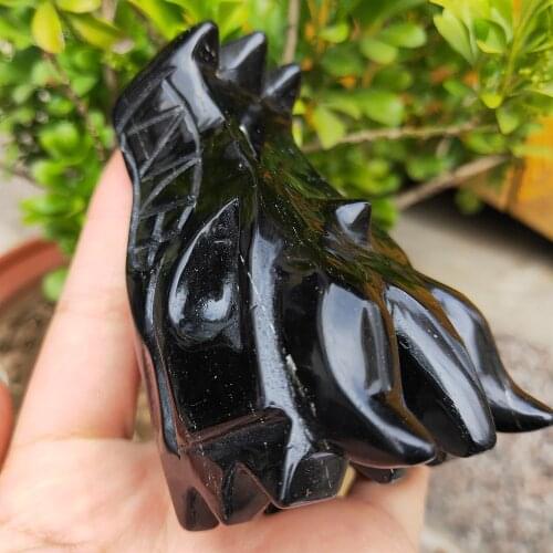 465G Handwork black obsidian stone dragon skull Natural obsidian dragon crystal skull
