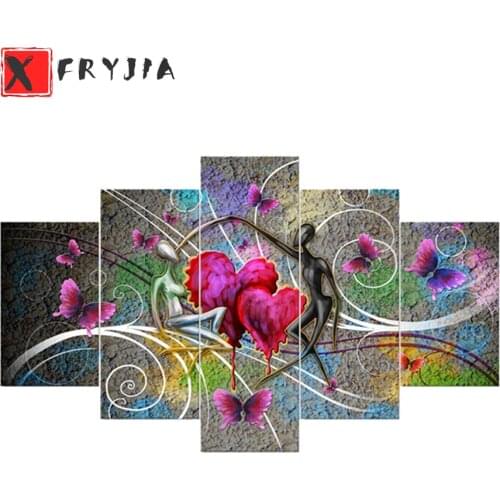 5pcs 5D diamond painting cross stitch Abstract art black and white abstract couple dancers square drill full diamond decoration